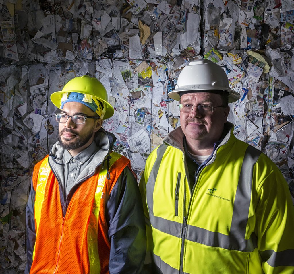 Marcos Estrada, left, the city’s waste diversion coordinator, and Darrell Clemons, the FCC plant’s general manager. Photo by Danny Fulgencio
