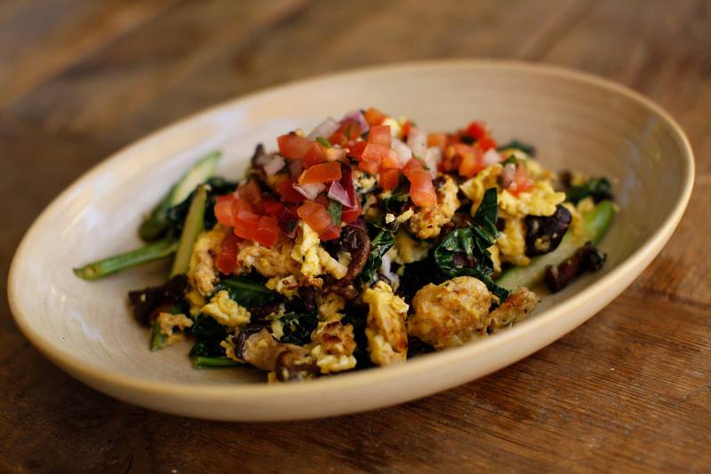 True Food Kitchen's breakfast chicken sausage scramble: zucchini, mushroom, spinach, kale, and two eggs: Photo courtesy True Food Kitchen/Facebook