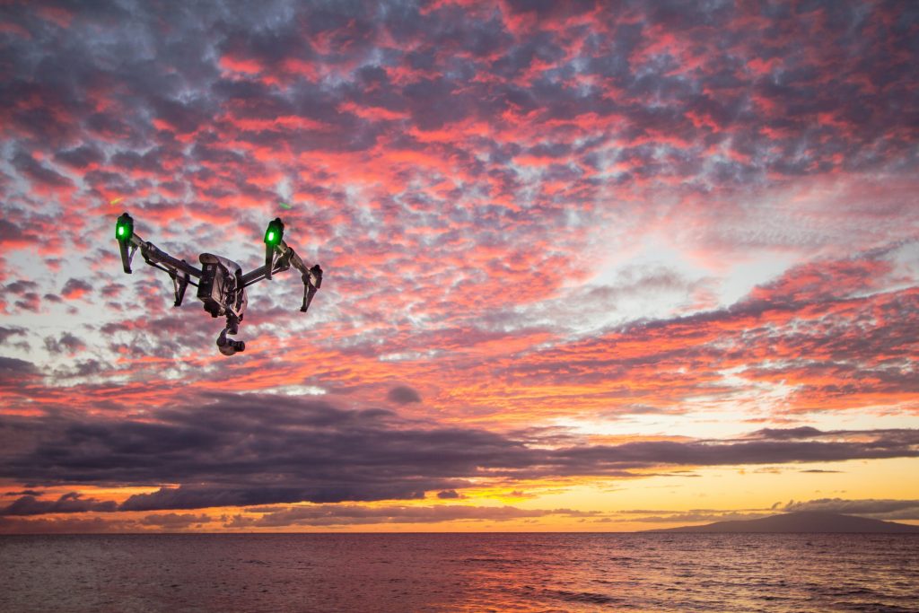 Aerial drone over water (stock photo by Shane Perry) 