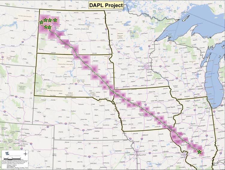 The proposed route of the Dakota Access Pipeline. 