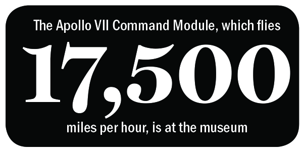 The Apollo VII Command Module, which flies 17,500 miles per hour, is at the museum