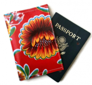 Jenni's "pomegranate martini oilcloth passport cover"