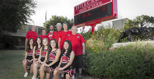 Hillcrest cheerleaders pose with alumni at Hillcrest High: Jun Ma