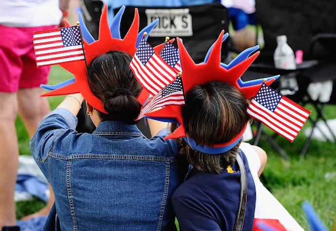 BOSTON, MA - JULY 04: Festive hats as thousands attend the Boston Pops Fourth Of July Fireworks Spectacular amid heightened security at Hatch Shell on July 4, 2015 in Boston, Massachusetts. (Photo by Paul Marotta/Getty Images)