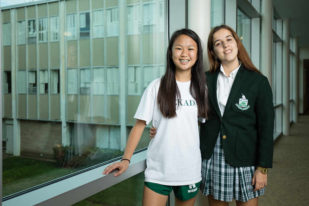 Hockaday eighth-grader Lily Fu, left, and junior Pilar Lopez Sanchez are part of an international student body that make up roughly 6 percent of the student population. (Photo by Rasy Ran)